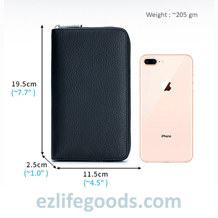 EZLIFEGOODS-RFID Genuine Leather All Around Zipper Wallet for Women, High Capacity Long Wallet Phone Purse