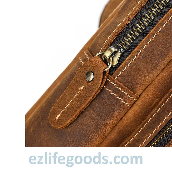 EZLIFEGOODS-Unisex Cowhide Chest Sling Bag, Casual Crossbody Messenger Bag Light Brown