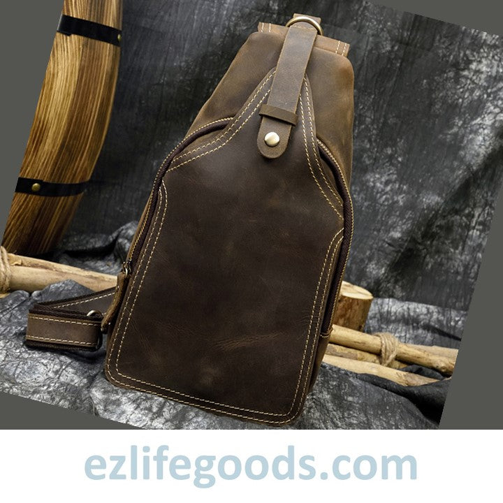 EZLIFEGOODS-Casual Leather Sling Bag for Men, Slim Anti Theft Chest Bag