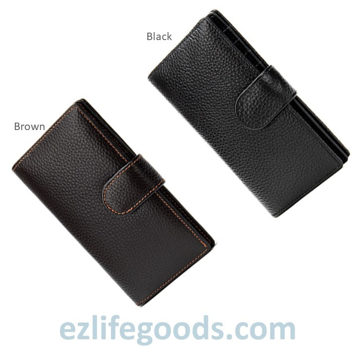 EZ Life Goods-Classic Long Leather Wallet for Men, 18 Credit Card Holder Wallet