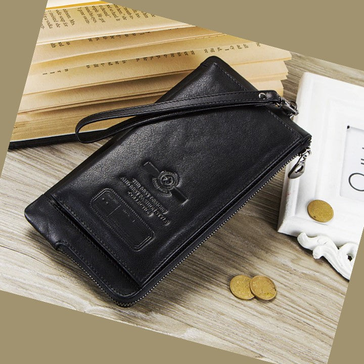 EZLIFEGOODS -Stylish Genuine Leather Wallet With Phone Pocket Black