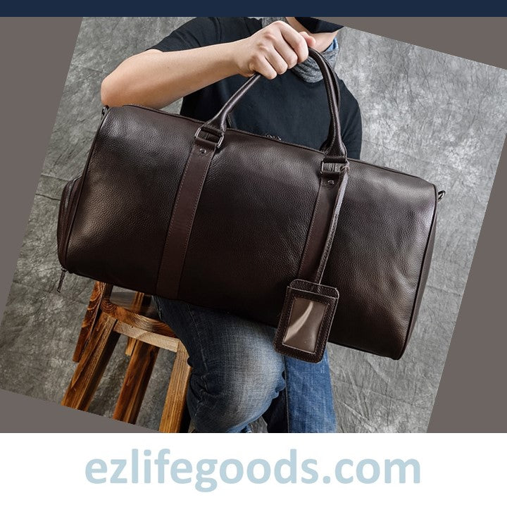 EZLIFEGOODS-Soft Genuine Cowhide Leather Travel Bag 55 cm Brown