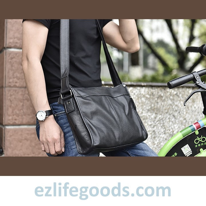 EZLIFEGOODS-Full Grain Genuine Leather Messenger Bag - High Capacity Shoulder Bag for Men Black