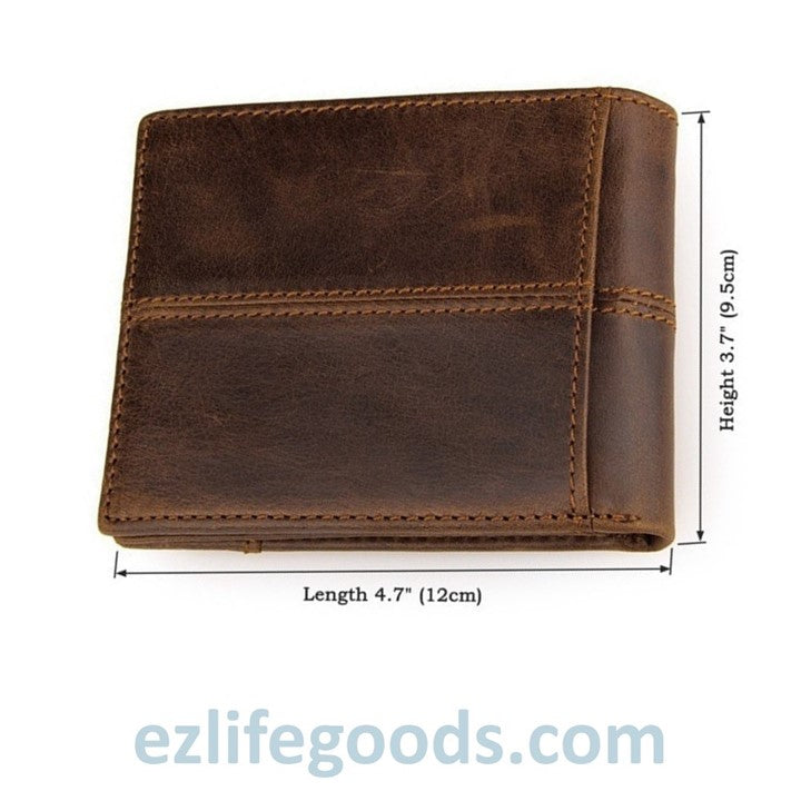 EZ Life Goods - Practical Wallet for Men of Genuine Cow Leather-Vintage Brown