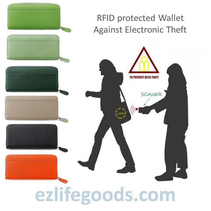 EZLIFEGOODS-RFID Long Wallet, Genuine Leather Zipper Wallet for Women with Many Cardholders, Phone Wallet Purse 