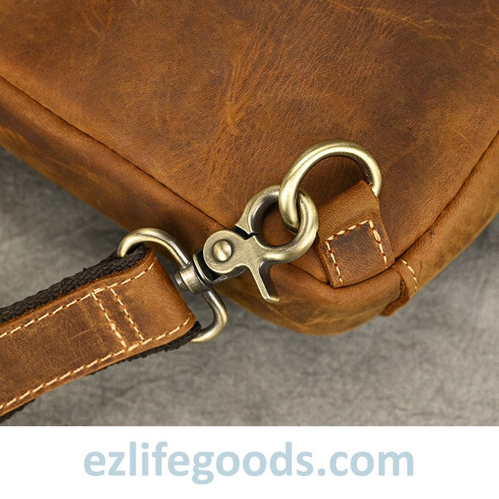EZLIFEGOODS-Unisex Cowhide Chest Sling Bag, Casual Crossbody Messenger Bag 