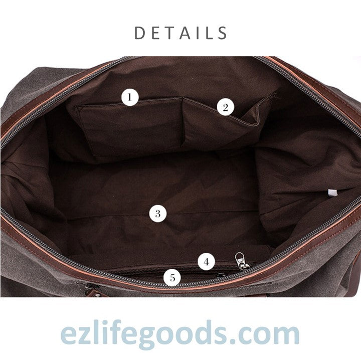 EZ Life Goods-Original Canvas & Leather Travel Duffle Bag / Large Weekend Bag 54 cm