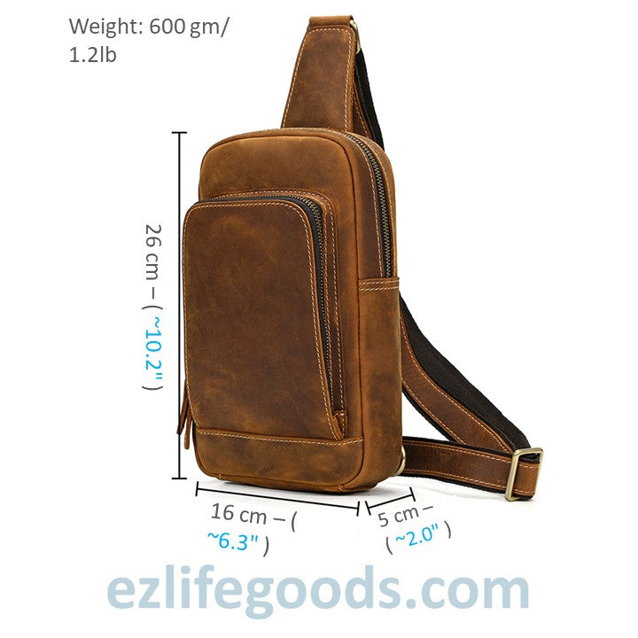EZLIFEGOODS-Unisex Cowhide Chest Sling Bag, Casual Crossbody Messenger Bag 