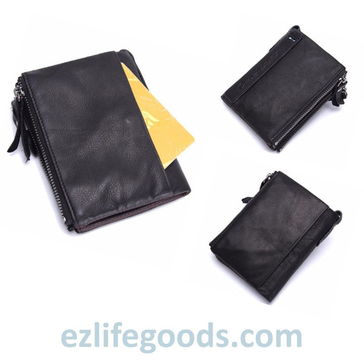 EZLIFEGOODS-Genuine Cowhide Leather Wallet For Men Black