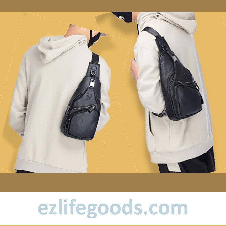 EZLIFEGOODS-Luxury Genuine Leather Crossbody Bag Black