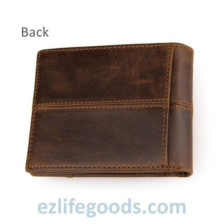 EZ Life Goods - Practical Wallet for Men of Genuine Cow Leather-Vintage Brown