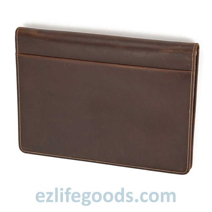 EZ Life Goods-Unisex A4 Genuine Leather Portfolio Binder, Leather Business Portfolio | The Best Zippered Padfolio Brown