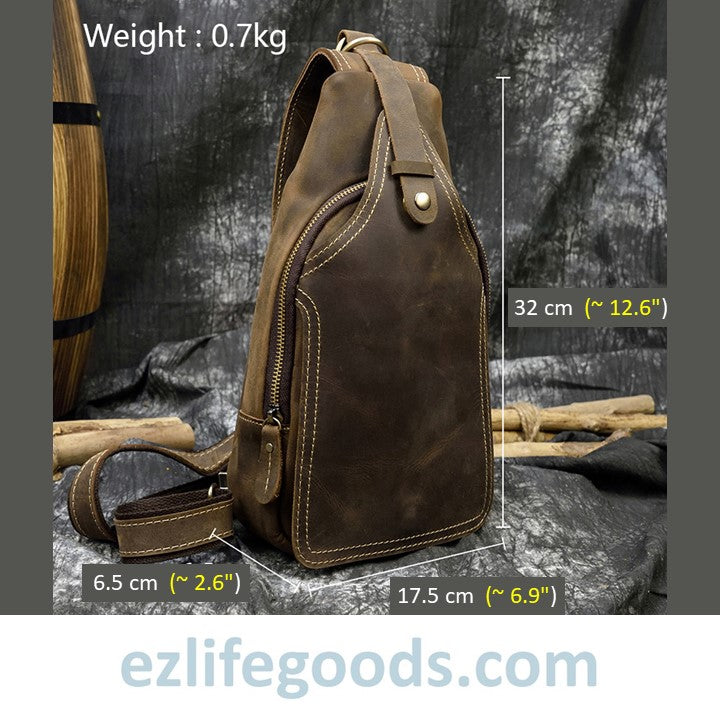 EZLIFEGOODS-Casual Leather Sling Bag for Men, Slim Anti Theft Chest Bag