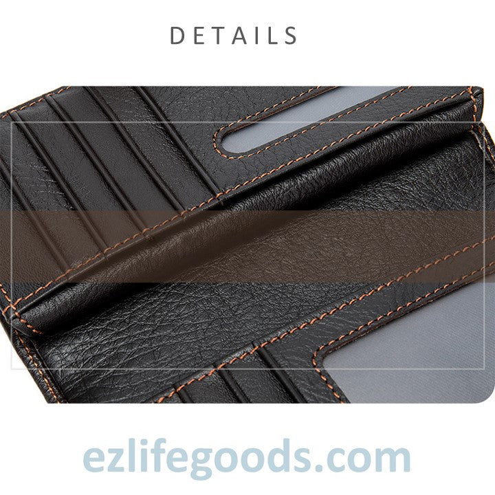 EZ Life Goods-Classic Long Leather Wallet for Men, 18 Credit Card Holder Wallet