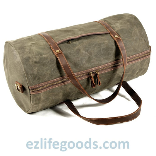EZLIFEGOODS-Retro Canvas Trimmed with Cowhide Duffle Weekender Bag | 54 cm Large Capacity Gym bag Army Green