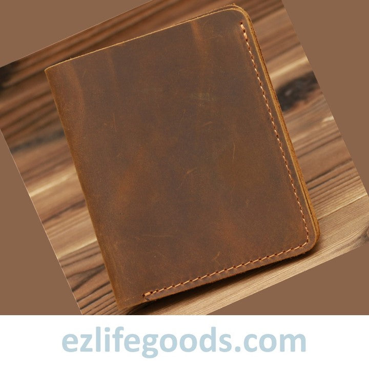 EZLIFEGOODS-Vintage Crazy Horse Leather Card Holder Small Wallet for Men Brown