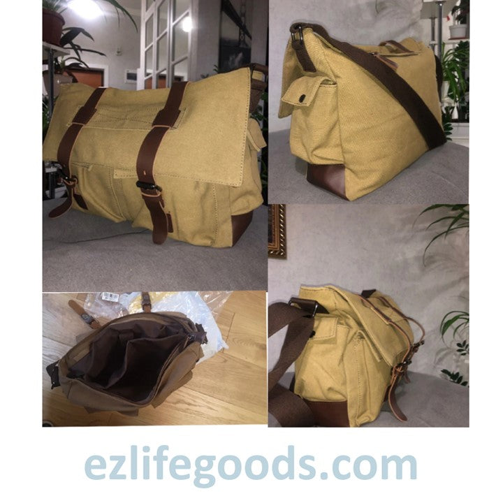 EZLIFEGOODS-Stylish Large Capacity Messenger Bag Khaki