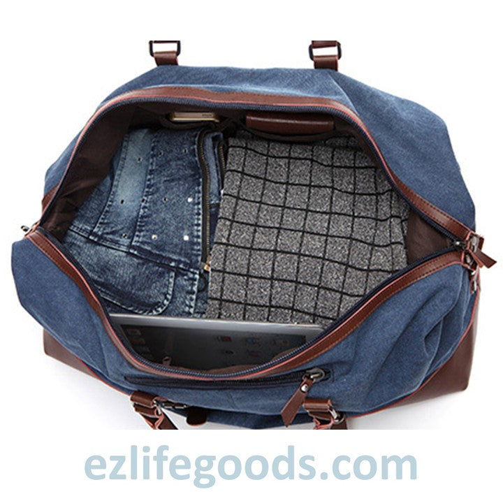 EZ Life Goods-Original Canvas & Leather Travel Duffle Bag / Large Weekend Bag 54 cm