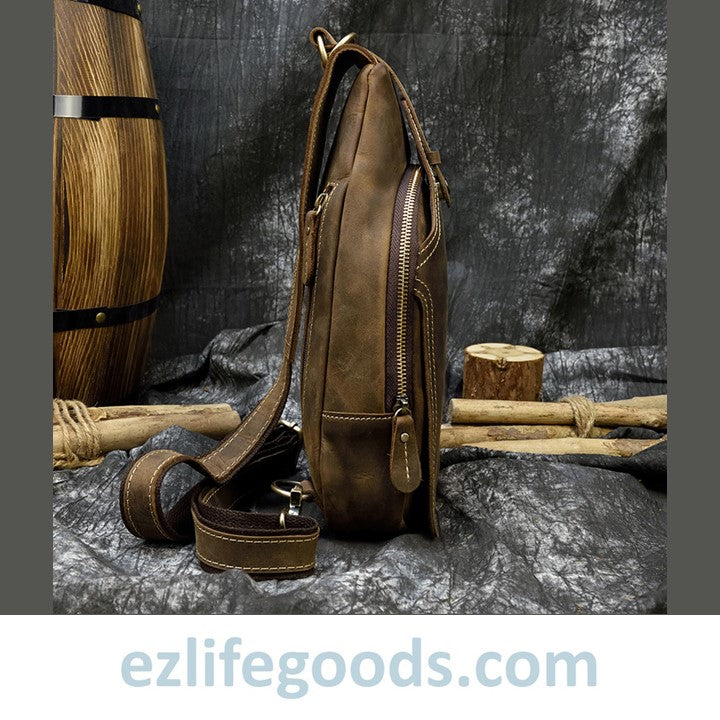 EZLIFEGOODS-Casual Leather Sling Bag for Men, Slim Anti Theft Chest Bag