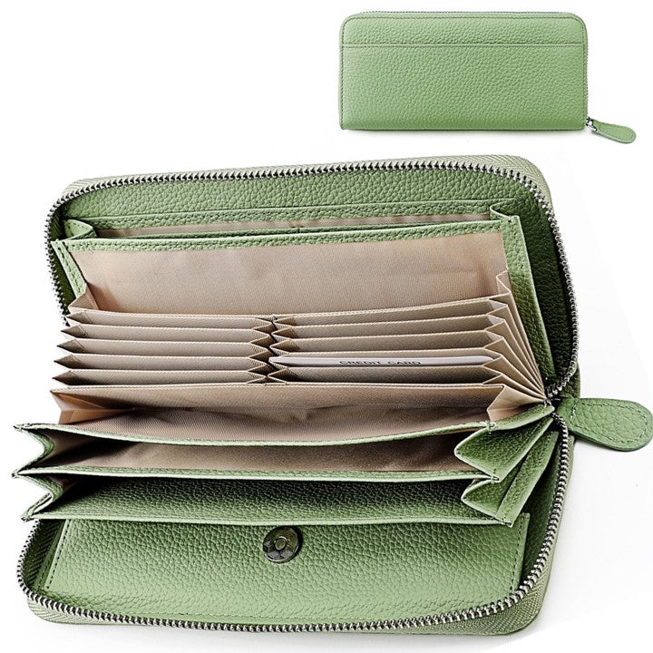 EZLIFEGOODS-RFID Long Wallet, Genuine Leather Zipper Wallet for Women with Many Cardholders, Phone Wallet Purse - Pastel Green