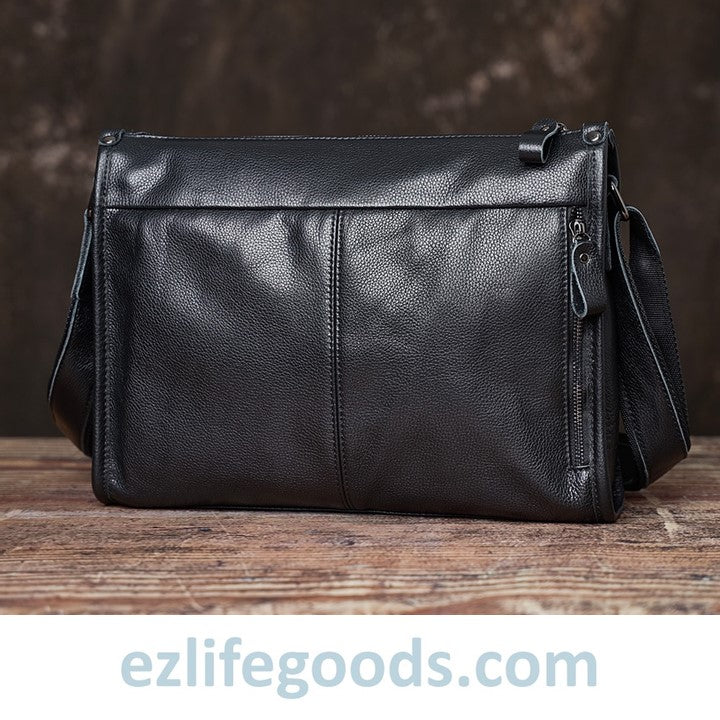 EZLIFEGOODS-Full Grain Genuine Leather Messenger Bag - High Capacity Shoulder Bag for Men Black