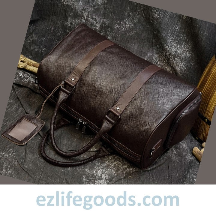 EZLIFEGOODS-Soft Genuine Cowhide Leather Travel Bag 45 cm Brown