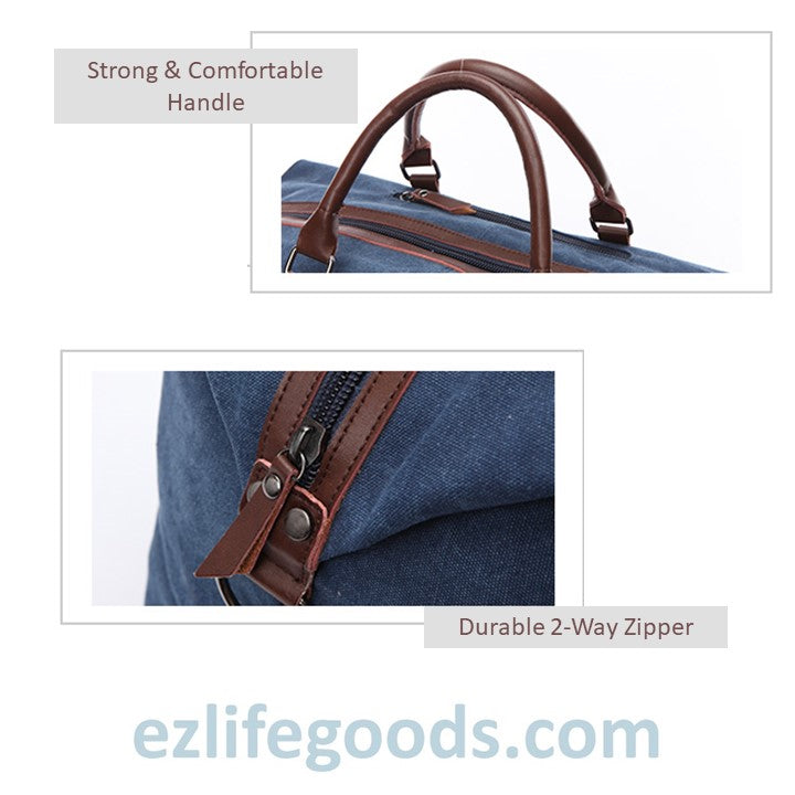 EZ Life Goods-Original Canvas & Leather Travel Duffle Bag / Large Weekend Bag 54 cm