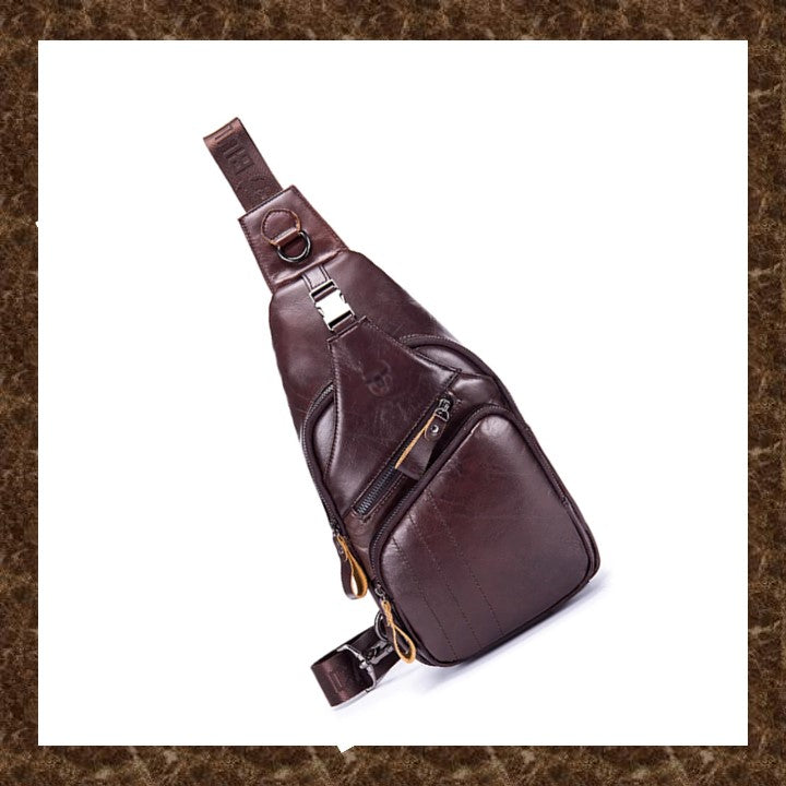 EZLIFEGOODS-Luxury Genuine Leather Crossbody Bag Coffee Brown