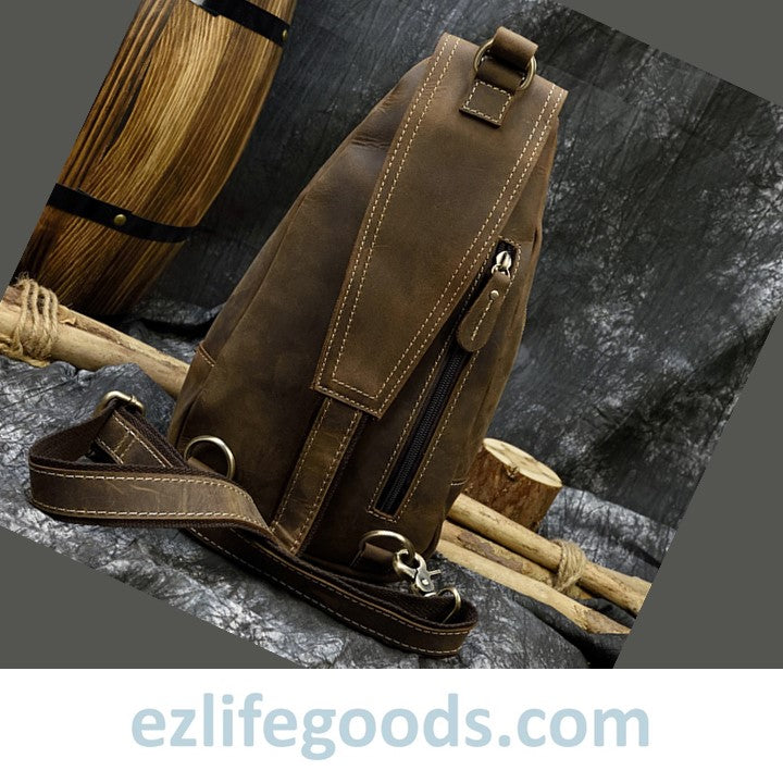 EZLIFEGOODS-Casual Leather Sling Bag for Men, Slim Anti Theft Chest Bag