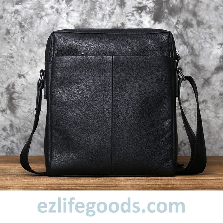 EZLIFEGOODS-Casual Large-Capacity Soft Genuine Leather Vertical Messenger Bag Black