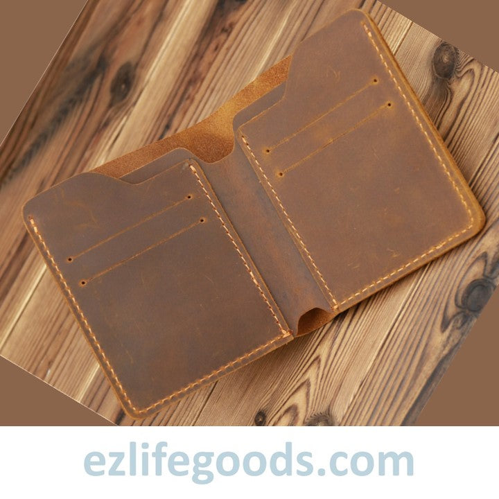 EZLIFEGOODS-Vintage Crazy Horse Leather Card Holder Small Wallet for Men Brown