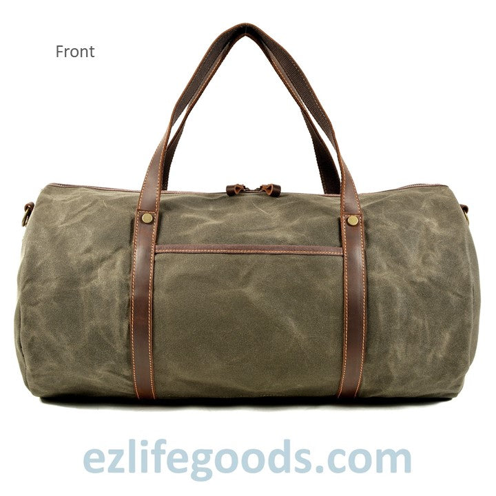 EZLIFEGOODS-Retro Canvas Trimmed with Cowhide Duffle Weekender Bag | 54 cm Large Capacity Gym bag Army Green