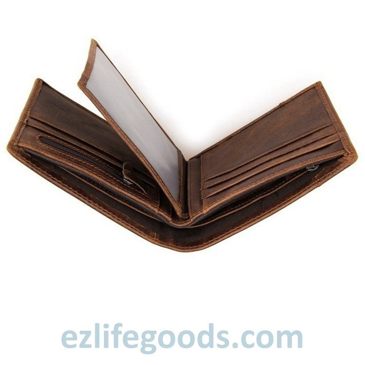 EZ Life Goods - Practical Wallet for Men of Genuine Cow Leather-Vintage Brown