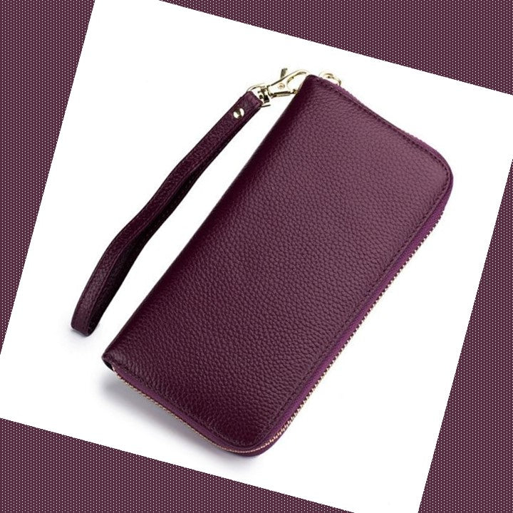 EZLIFEGOODS - Stylish Tassel Genuine Leather Long Zipper Clutch RFID Wallet for Women Grape Purple