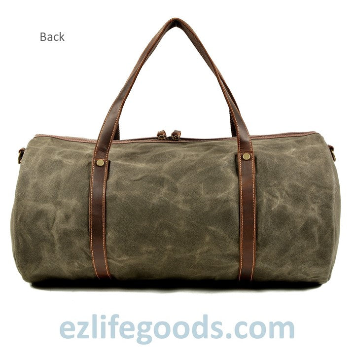 EZLIFEGOODS-Retro Canvas Trimmed with Cowhide Duffle Weekender Bag | 54 cm Large Capacity Gym bag Army Green