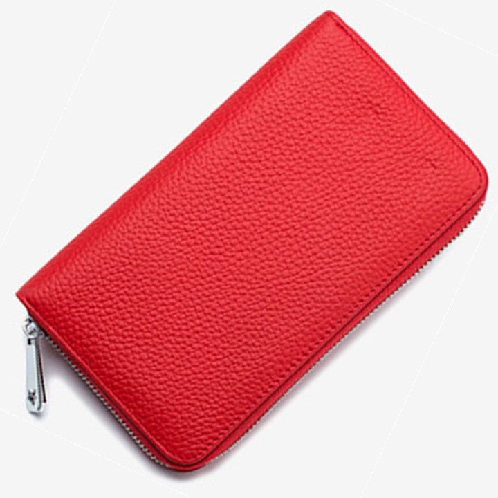 EZLIFEGOODS-RFID Genuine Leather All Around Zipper Wallet for Women, High Capacity Long Wallet Phone Purse Red