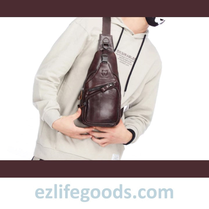 EZLIFEGOODS-Luxury Genuine Leather Crossbody Bag Coffee Brown