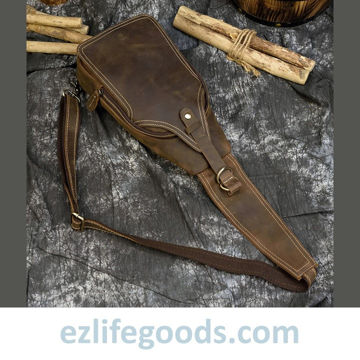 EZLIFEGOODS-Casual Leather Sling Bag for Men, Slim Anti Theft Chest Bag