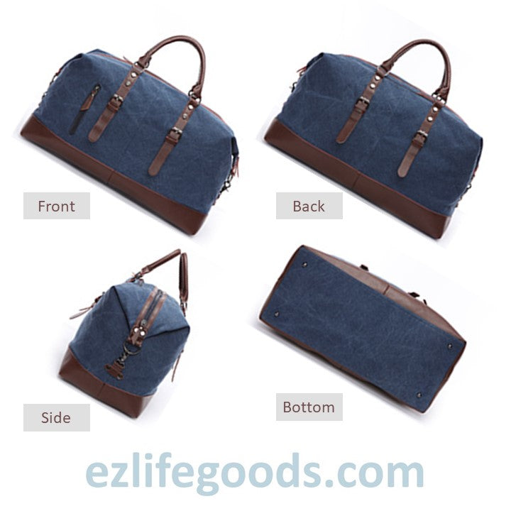 EZ Life Goods-Original Canvas & Leather Travel Duffle Bag / Large Weekend Bag 54 cm