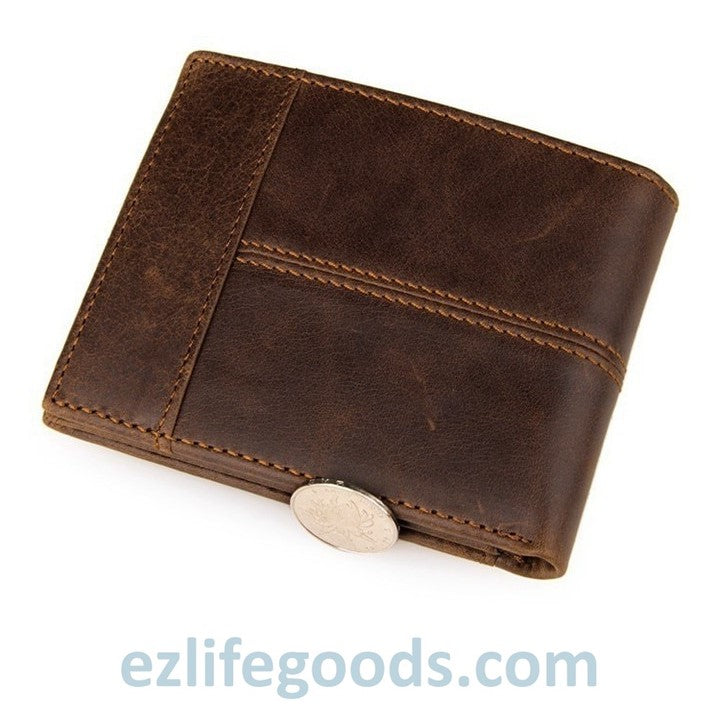 EZ Life Goods - Practical Wallet for Men of Genuine Cow Leather-Vintage Brown