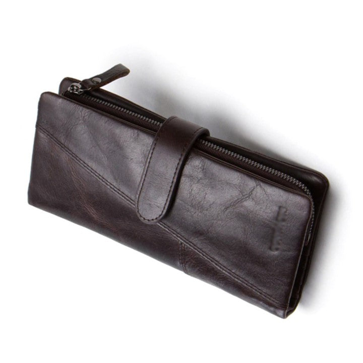 EZLIFEGOODS-Genuine Leather Men's Wallet Coffee Brown Long