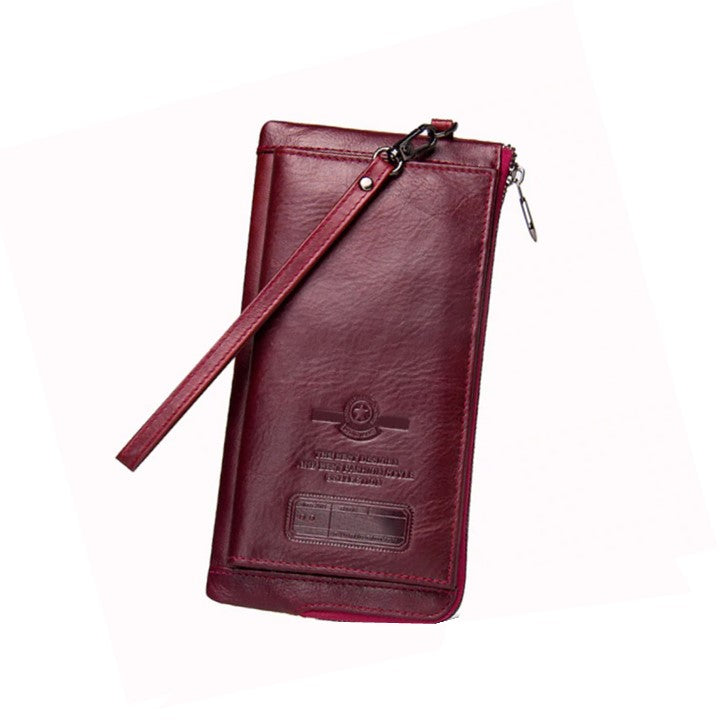 EZLIFEGOODS -Stylish Genuine Leather Wallet With Phone Pocket Red