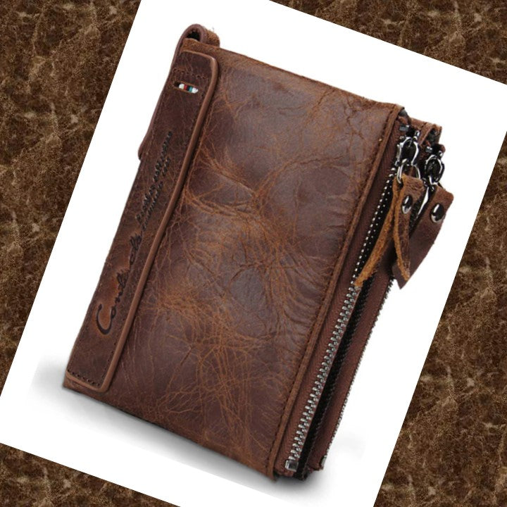 EZLIFEGOODS-Genuine Cowhide Leather Wallet For Men Brown