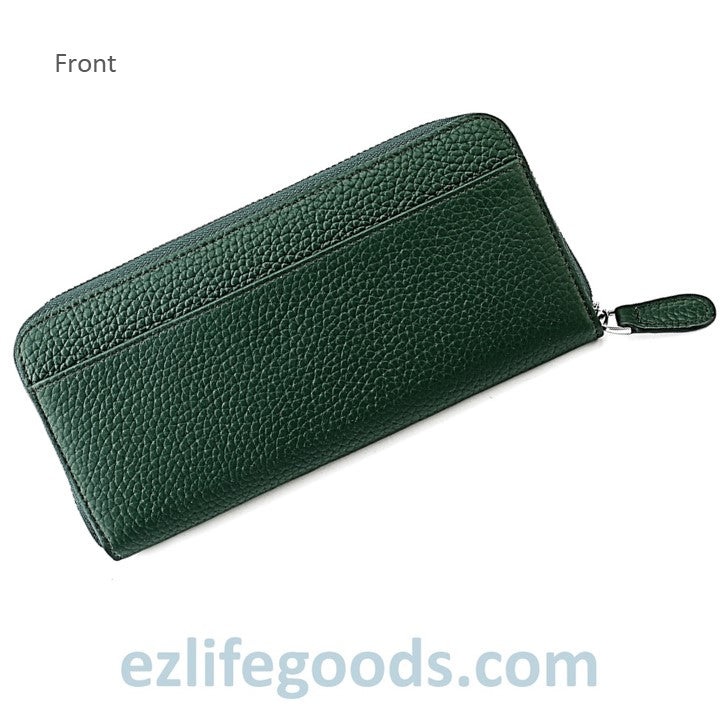 EZLIFEGOODS-RFID Long Wallet, Genuine Leather Zipper Wallet for Women with Many Cardholders, Phone Wallet Purse-  Dark Green