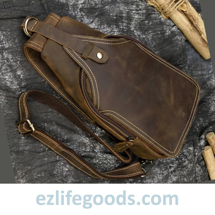 EZLIFEGOODS-Casual Leather Sling Bag for Men, Slim Anti Theft Chest Bag