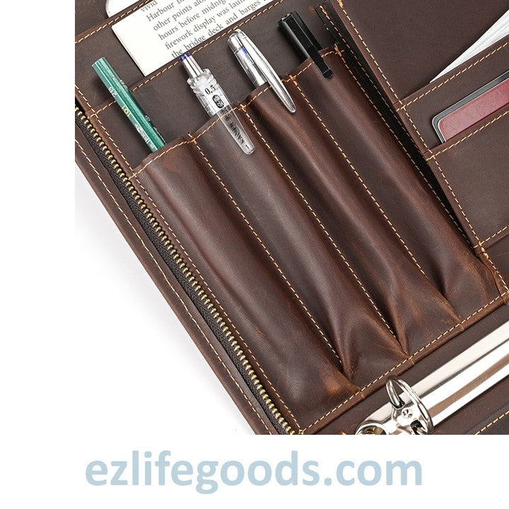 EZ Life Goods-Unisex A4 Genuine Leather Portfolio Binder, Leather Business Portfolio | The Best Zippered Padfolio 