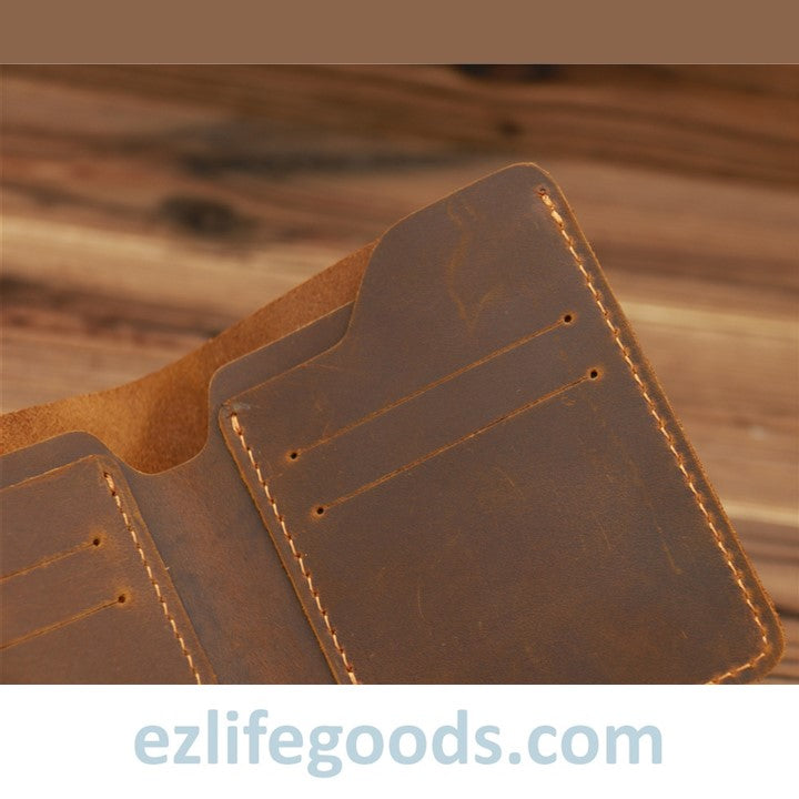 EZLIFEGOODS-Vintage Crazy Horse Leather Card Holder Small Wallet for Men Brown