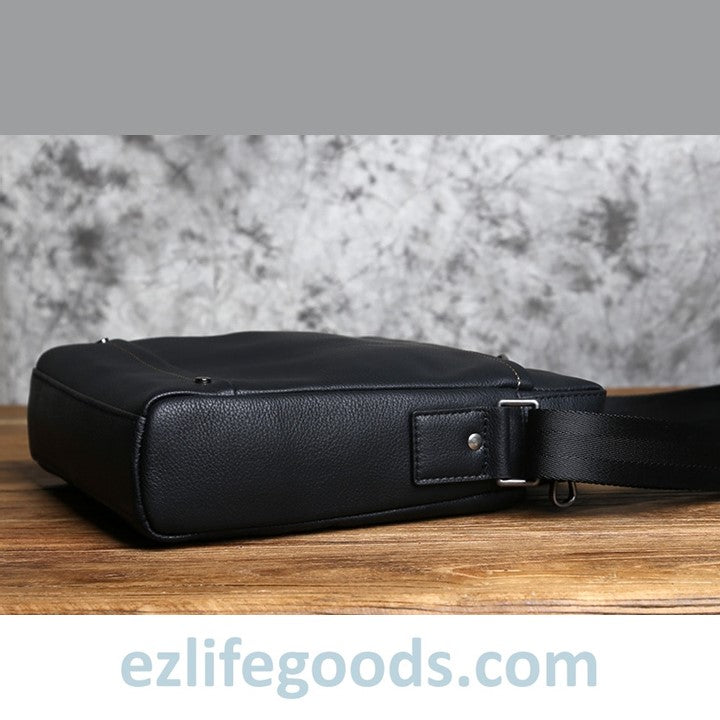 EZLIFEGOODS-Casual Large-Capacity Soft Genuine Leather Vertical Messenger Bag Black