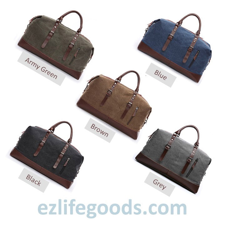 EZ Life Goods-Original Canvas & Leather Travel Duffle Bag / Large Weekend Bag 54 cm