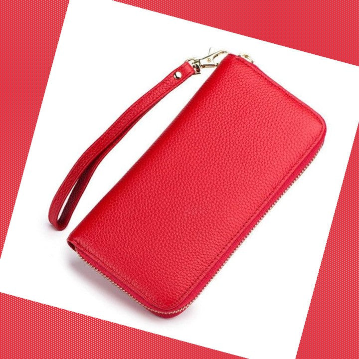 EZLIFEGOODS - Stylish Tassel Genuine Leather Long Zipper Clutch RFID Wallet for Women Bright red